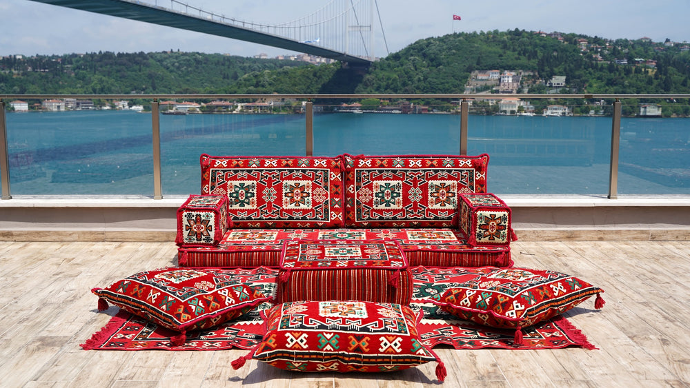 Arabic Floor Sofa, Traditional Floor Couch Set, Sectional Sofa with Ottoman Couch and Rug, Arabic Floor Sofa Set, Yoga Meditation Mat