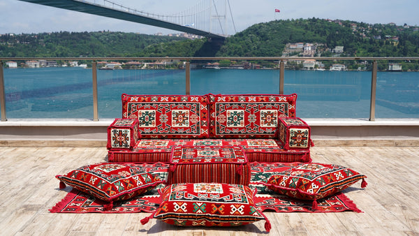 أريكة أرضية عربية، طقم أريكة أرضية تقليدية، أريكة مقسمة مع أريكة عثمانية وسجادة، طقم أريكة أرضية عربية، سجادة يوغا وتأمل