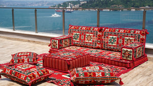 أريكة أرضية عربية، طقم أريكة أرضية تقليدية، أريكة مقسمة مع أريكة عثمانية وسجادة، طقم أريكة أرضية عربية، سجادة يوغا وتأمل