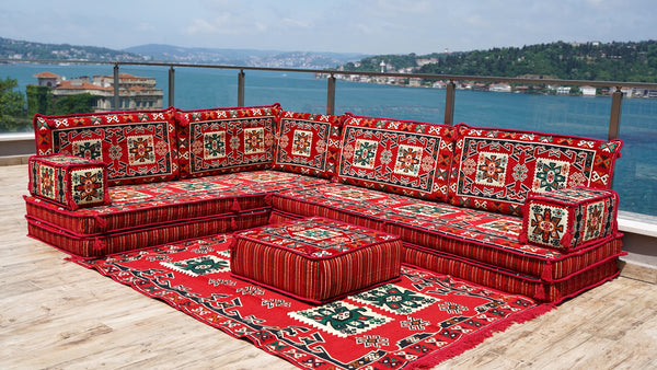 8'' Thickness L Sofa Set, Floor Couch, Oriental Floor Seating, Seating Sofa, Ethnic Sofa,Bohemian Furniture