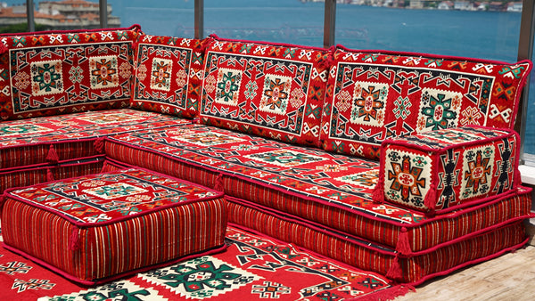 8'' Thickness L Sofa Set, Floor Couch, Oriental Floor Seating, Seating Sofa, Ethnic Sofa,Bohemian Furniture