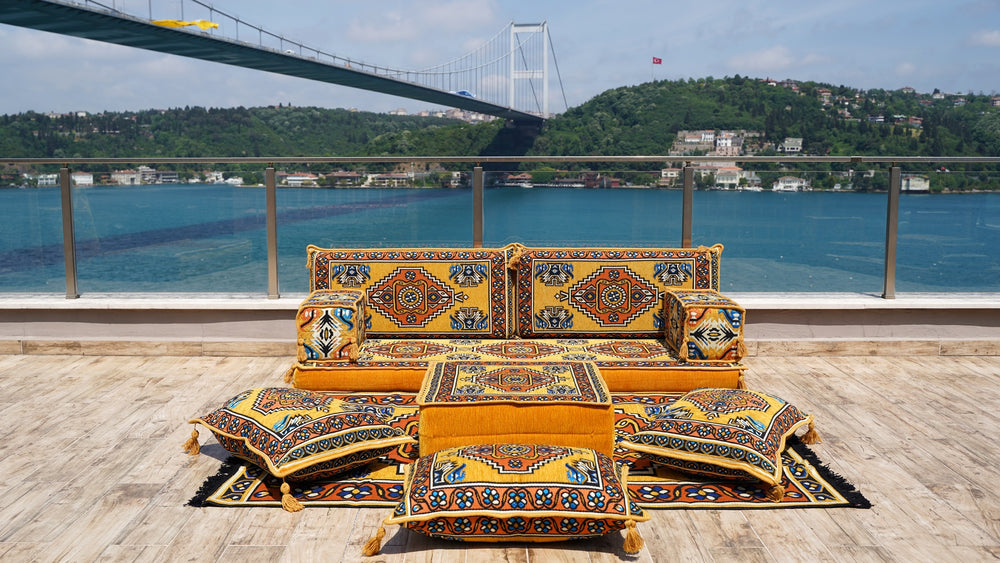 Arabic Floor Sofa, Traditional Floor Couch Set, Sectional Sofas, Arabic Floor Sofa Set, Yoga Meditation Mat, Futon Sofa with Ottoman Couch and Rug