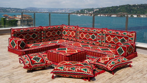 Red Arabic Majlis, Arabic Jalsa, Arabic Floor Sofa Seating Set, Traditional Arabic Sofa,Oriental Floor Seating