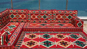 Red Arabic Majlis, Arabic Jalsa, Arabic Floor Sofa Seating Set, Traditional Arabic Sofa,Oriental Floor Seating