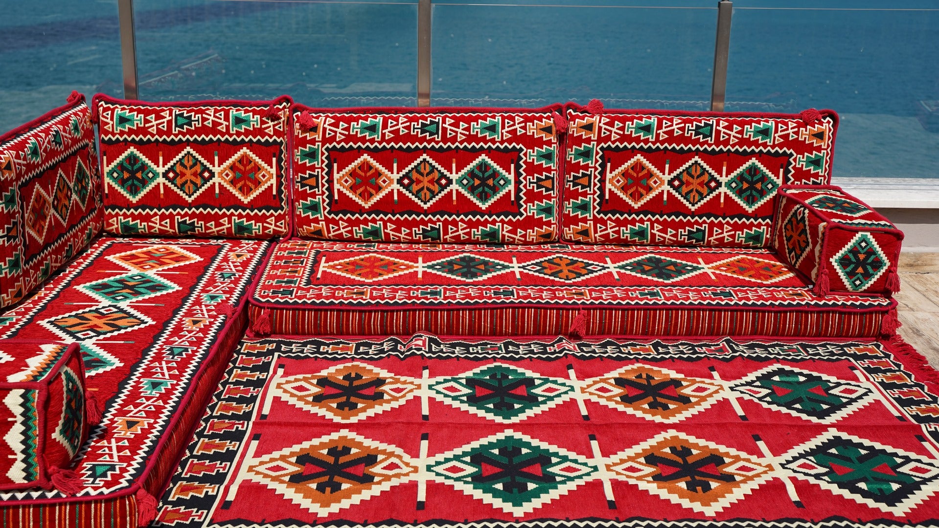 Red Arabic Majlis, Arabic Jalsa, Arabic Floor Sofa Seating Set, Tradit