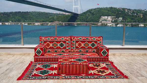 Premium Arabic Floor Sofa, Traditional Floor Couch Set, Sectional Sofas, Arabic Floor Sofa Set, Meditation Sofa with Ottoman Couch and Rug