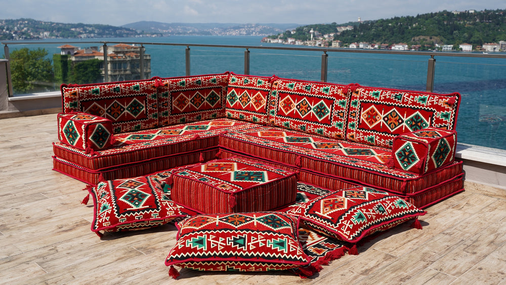 8'' Thickness L Sofa Set, Arabic Floor Sofa Set, Oriental Floor Seating, Sectional Floor Cushion