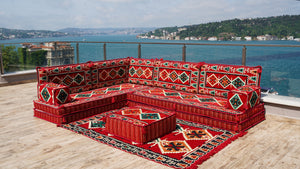 طقم أريكة بسمك 8 بوصات، طقم أريكة أرضية عربية، مقاعد أرضية شرقية، وسادة أرضية مقسمة