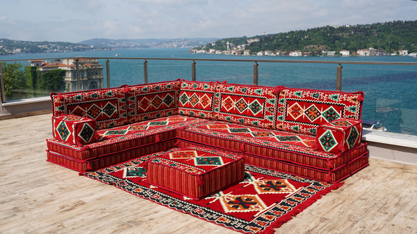 طقم أريكة بسمك 8 بوصات، طقم أريكة أرضية عربية، مقاعد أرضية شرقية، وسادة أرضية مقسمة