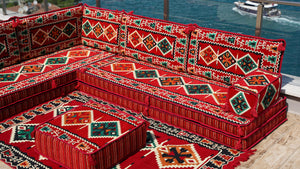 طقم أريكة بسمك 8 بوصات، طقم أريكة أرضية عربية، مقاعد أرضية شرقية، وسادة أرضية مقسمة