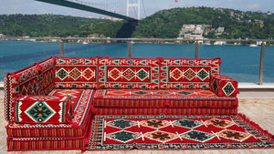 طقم أريكة بسمك 8 بوصات، طقم أريكة أرضية عربية، مقاعد أرضية شرقية، وسادة أرضية مقسمة