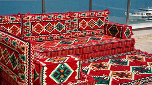 طقم أريكة بسمك 8 بوصات، طقم أريكة أرضية عربية، مقاعد أرضية شرقية، وسادة أرضية مقسمة