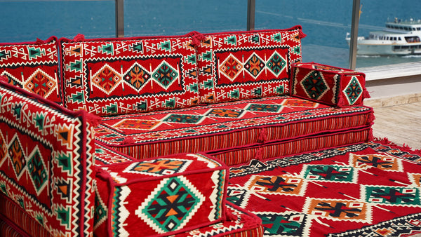 طقم أريكة بسمك 8 بوصات، طقم أريكة أرضية عربية، مقاعد أرضية شرقية، وسادة أرضية مقسمة