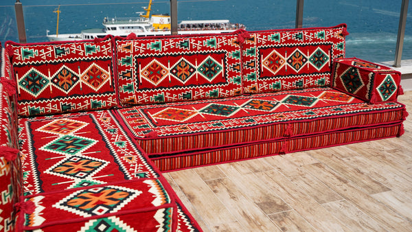 طقم أريكة بسمك 8 بوصات، طقم أريكة أرضية عربية، مقاعد أرضية شرقية، وسادة أرضية مقسمة