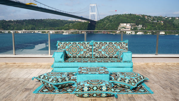 8'' Thickness Sofa Set, Turquoise Arabic Living Room Sofa, Moroccan Home Decor, Floor Cushion, Arabic Floor Couch, Turkish Floor Sofa