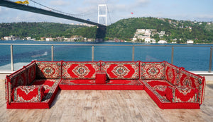 Rotes Bodensofa, U-förmiges arabisches Sofa-Set, Modul-Palettensofa, Indoor-Bodenkissen, marokkanische Wohnzimmer-Heimdekoration