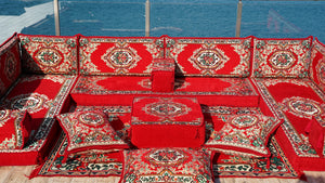 Rotes Bodensofa, U-förmiges arabisches Sofa-Set, Modul-Palettensofa, Indoor-Bodenkissen, marokkanische Wohnzimmer-Heimdekoration