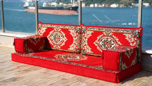 Florales arabisches Bodensofa-Set, marokkanische Heimdekor-Sofas, arabisches Majlis, türkisches Bodenkissen, Einzelschlafsofas, ethnisches Sofa