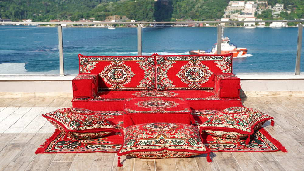 Turkish Floor Sofa, Traditional Floor Couch Set, Sectional Sofa with Ottoman Couch and Rug, Arabic Floor Sofa Set, Yoga Meditation Mat, Futon Sofa with Ottoman Couch and Rug