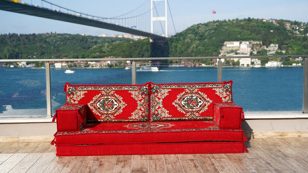 Florales arabisches Bodensofa-Set, marokkanische Heimdekor-Sofas, arabisches Majlis, türkisches Bodenkissen, Einzelschlafsofas, ethnisches Sofa