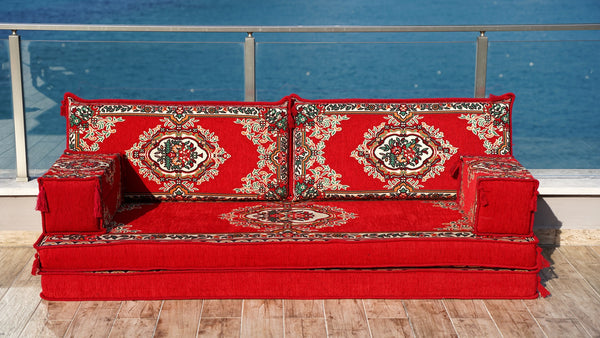 Florales arabisches Bodensofa-Set, marokkanische Heimdekor-Sofas, arabisches Majlis, türkisches Bodenkissen, Einzelschlafsofas, ethnisches Sofa