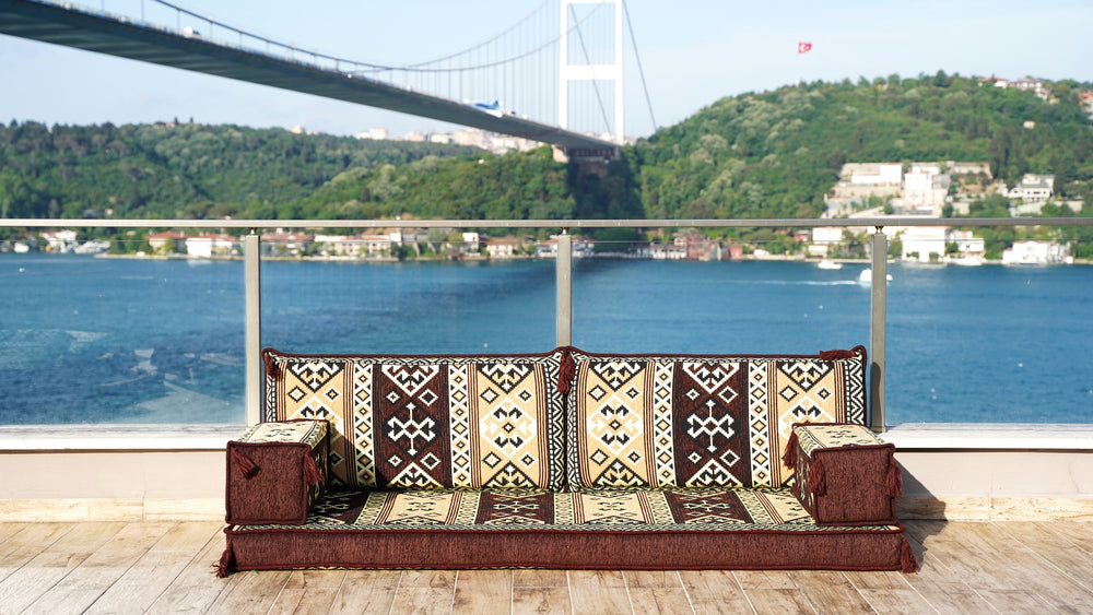 Brown Reading Nook Sofa, Moroccan Home Decor Couches, Arabic Majlis, Single Sofa Sets, Turkish Floor Cushion