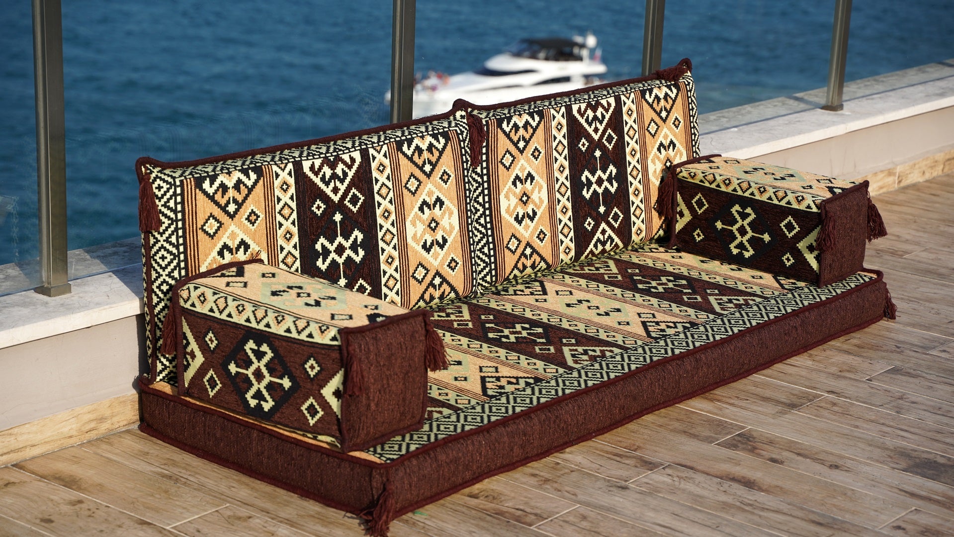 Brown Reading Nook Sofa, Moroccan Home Decor Couches, Arabic Majlis, S
