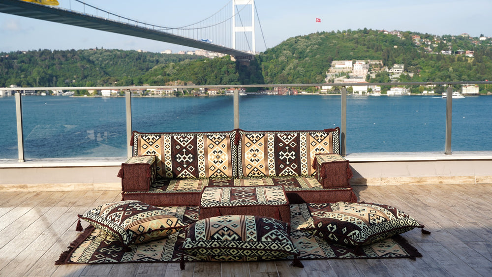 Arabic Sofa Couches, Premium Floor Sofa Set, Floor Cushions, Balcony Patio Sofas, Pallet Sofa, Ethnic Sofa, Moroccan Sofa with Ottoman Couch and Rug