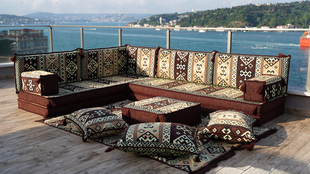 8'' Thickness L Sofa Set, Moroccan Livingroom Home Decor, Balcony Floor Couch, Corner Arabic Majlis Seating