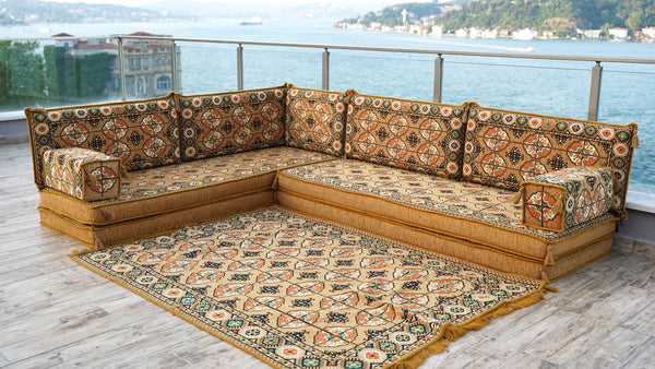 8'' Thickness L Sofa Set, Corner Seating, Arabic Sofa, Meditation Mats, Arabic Sofa,Bohemian Sectionals, Floor Cushions