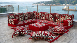 4" Thickness L Shaped Floor Couch, Arabic Sofa Seating, Floor Pillow, Corner Floor Sofa, Sectional Sofa, Patio Furniture