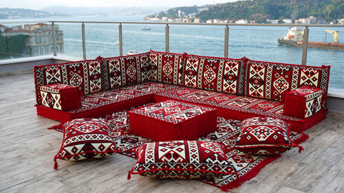 4" Thickness L Shaped Floor Couch, Arabic Sofa Seating, Floor Pillow, Corner Floor Sofa, Sectional Sofa, Patio Furniture