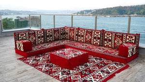 4" Thickness L Shaped Floor Couch, Arabic Sofa Seating, Floor Pillow, Corner Floor Sofa, Sectional Sofa, Patio Furniture