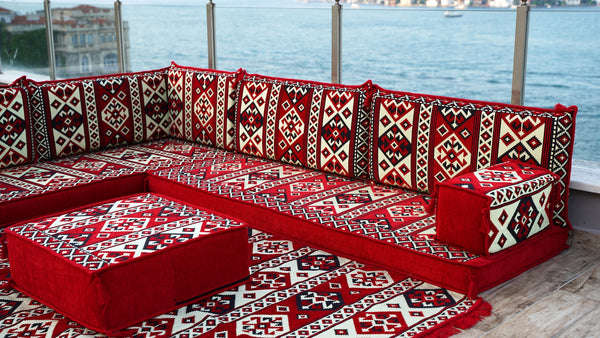 4" Thickness L Shaped Floor Couch, Arabic Sofa Seating, Floor Pillow, Corner Floor Sofa, Sectional Sofa, Patio Furniture