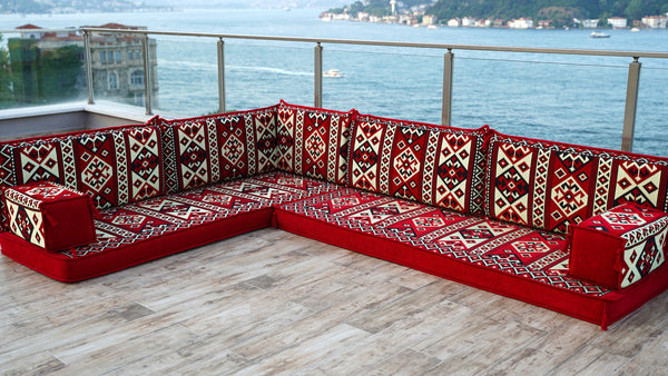 4" Thickness L Shaped Floor Couch, Arabic Sofa Seating, Floor Pillow, Corner Floor Sofa, Sectional Sofa, Patio Furniture