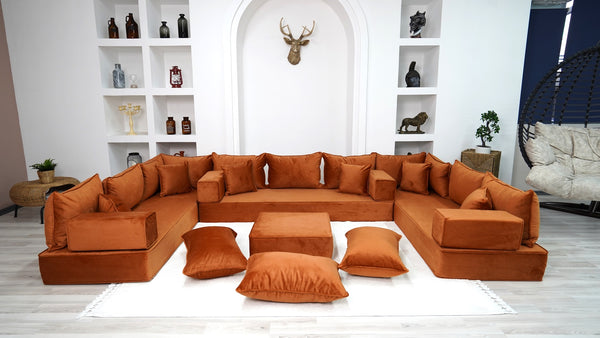 Amber Velvet Floor Seating, Floor Couches, Moroccan Home Decor Furniture, Sectional Sofa, Castlery Sofa - Arabic Sofa