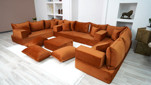 Amber Velvet Floor Seating, Floor Couches, Moroccan Home Decor Furniture, Sectional Sofa, Castlery Sofa - Arabic Sofa