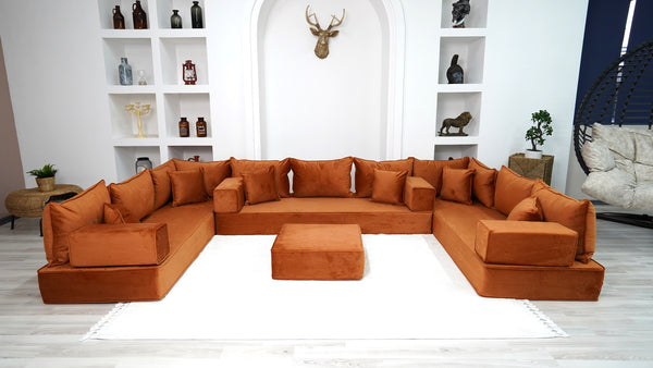 Amber Velvet Floor Seating, Floor Couches, Moroccan Home Decor Furniture, Sectional Sofa, Castlery Sofa - Arabic Sofa