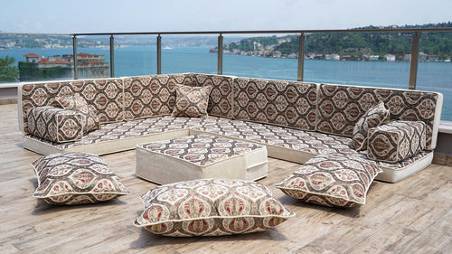 Graues Lale-Osmanisches Sitzkissen: Arabisches Bodenkissen – Eck-Bodensofa – Arabisches Majlis-Sofa – Handgefertigtes Bodensofa