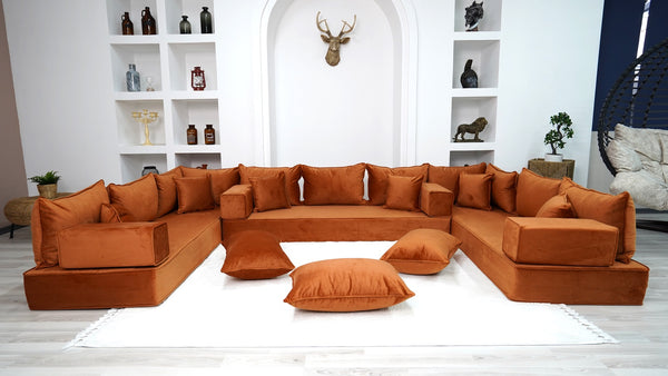 Amber Velvet Floor Seating, Floor Couches, Moroccan Home Decor Furniture, Sectional Sofa, Castlery Sofa - Arabic Sofa