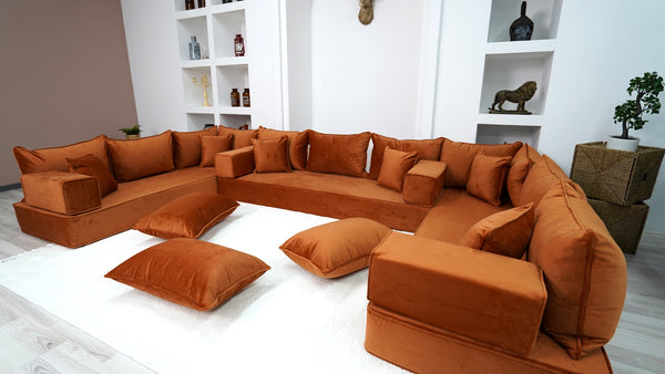 Amber Velvet Floor Seating, Floor Couches, Moroccan Home Decor Furniture, Sectional Sofa, Castlery Sofa - Arabic Sofa