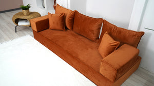 8" Thickness Amber Color Velvet Sofa Sets, Sectional Sofa, Velvet Floor Sofa, Meditation Sofa, Toddler Floor Bed, Floor Pillow, Soft Fabric Floor Couch