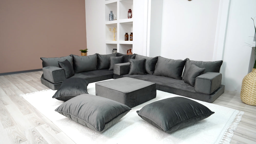 Dark Gray Color Modern Livingroom Floor Cushions, Sectional Sofas, Pallet Sofa, Moroccan Home Decor Livingroom Sofa - Arabic Sofa