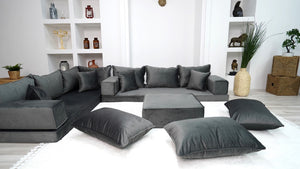 Dark Gray Color Modern Livingroom Floor Cushions, Sectional Sofas, Pallet Sofa, Moroccan Home Decor Livingroom Sofa - Arabic Sofa