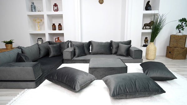 Dark Gray Color Modern Livingroom Floor Cushions, Sectional Sofas, Pallet Sofa, Moroccan Home Decor Livingroom Sofa - Arabic Sofa