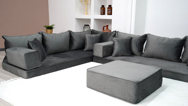 Dark Gray Color Modern Livingroom Floor Cushions, Sectional Sofas, Pallet Sofa, Moroccan Home Decor Livingroom Sofa - Arabic Sofa