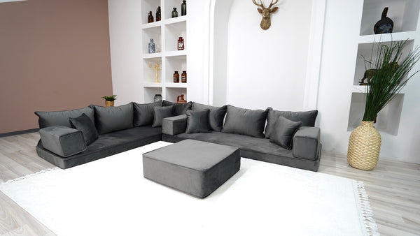 Dark Gray Color Modern Livingroom Floor Cushions, Sectional Sofas, Pallet Sofa, Moroccan Home Decor Livingroom Sofa - Arabic Sofa