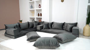 Dark Gray Color Modern Livingroom Floor Cushions, Sectional Sofas, Pallet Sofa, Moroccan Home Decor Livingroom Sofa - Arabic Sofa