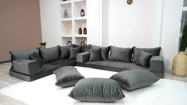 Dark Gray Color Modern Livingroom Floor Cushions, Sectional Sofas, Pallet Sofa, Moroccan Home Decor Livingroom Sofa - Arabic Sofa