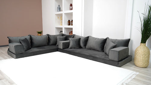 Dark Gray Color Modern Livingroom Floor Cushions, Sectional Sofas, Pallet Sofa, Moroccan Home Decor Livingroom Sofa - Arabic Sofa